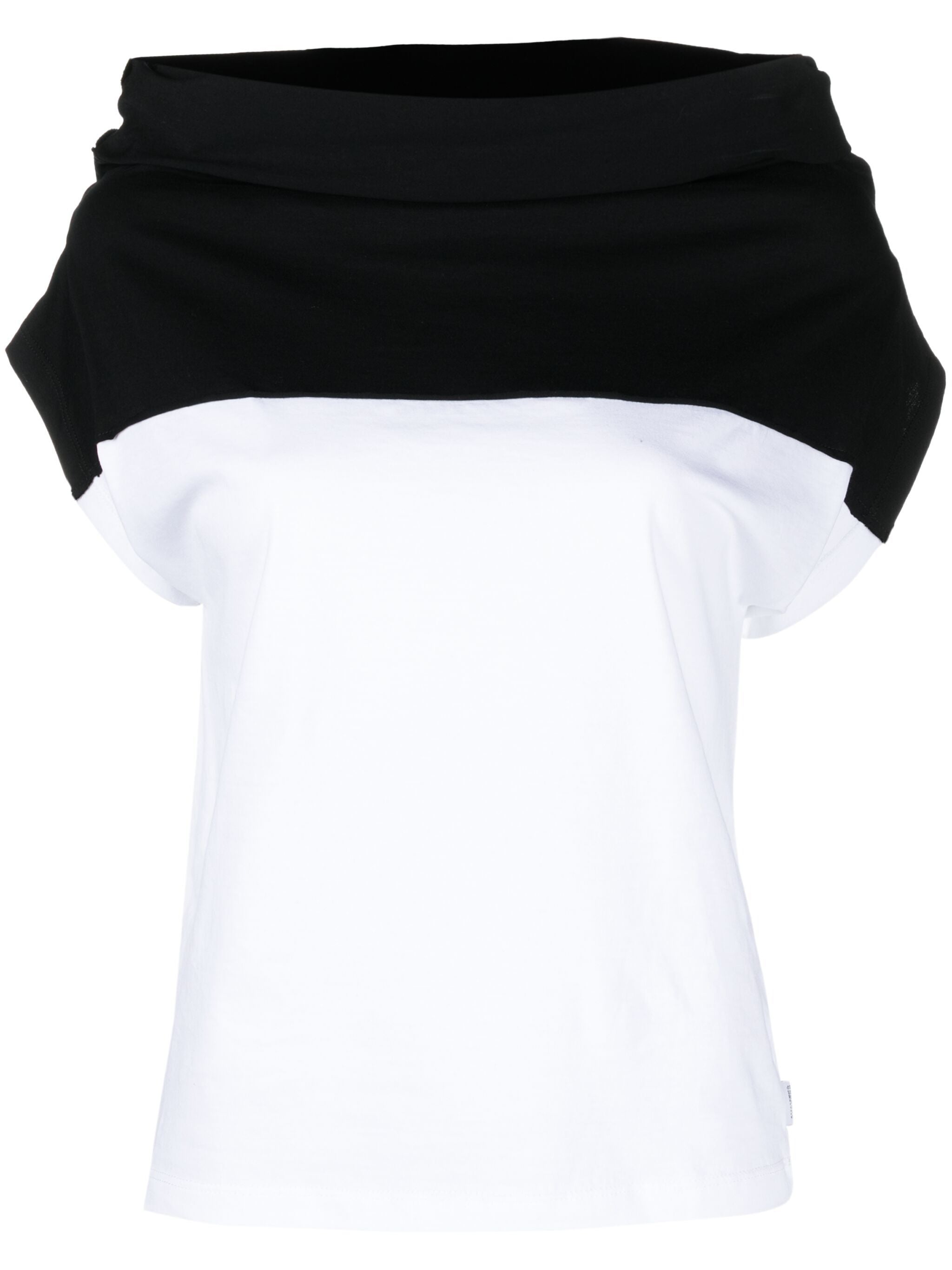 PANELLED-DESIGN HIGH NECK  COTTON T-SHIRT