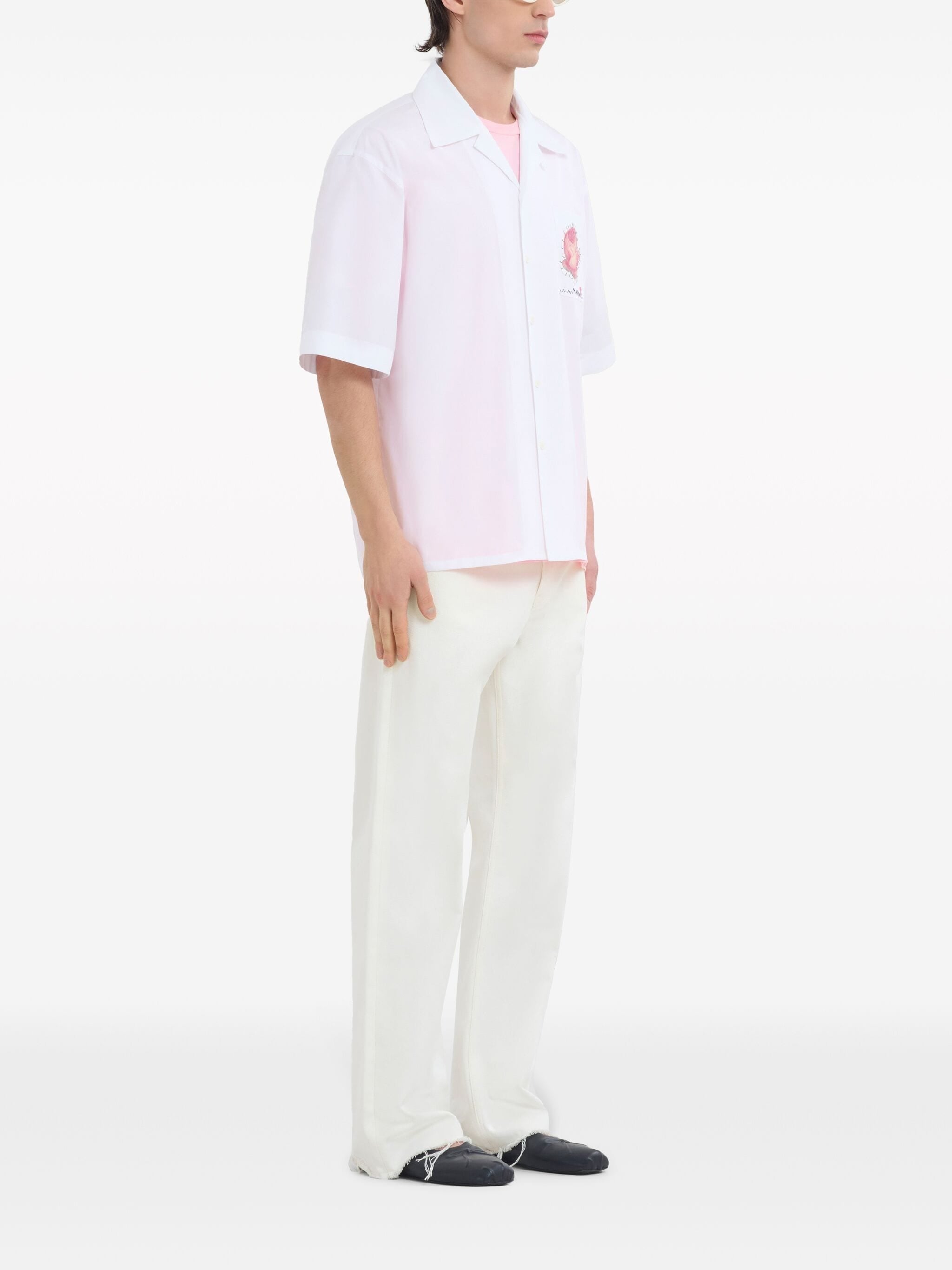 FLORAL-APPLIQUÉ CAMP COLLAR COTTON S/S SHIRT