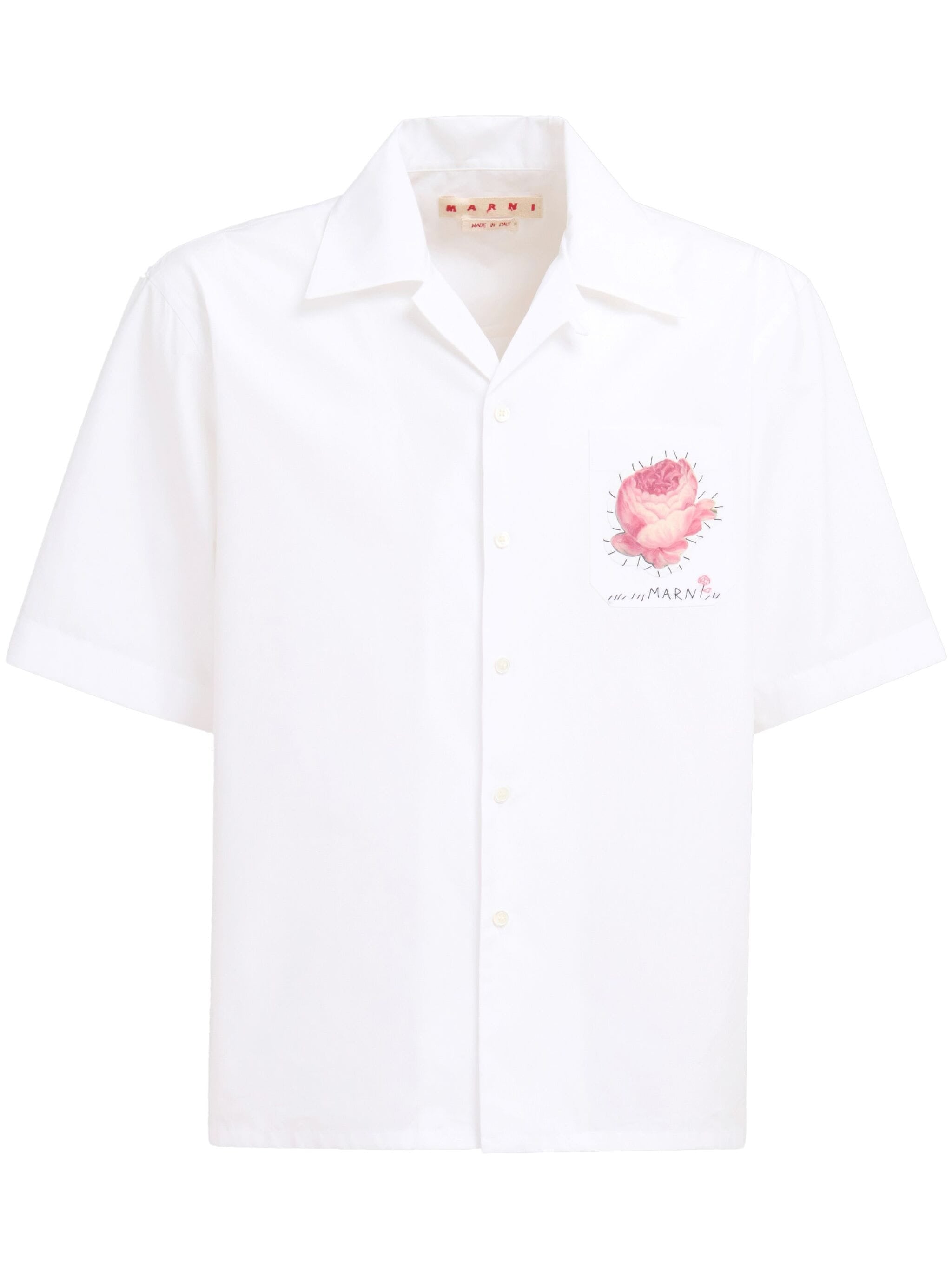 FLORAL-APPLIQUÉ CAMP COLLAR COTTON S/S SHIRT