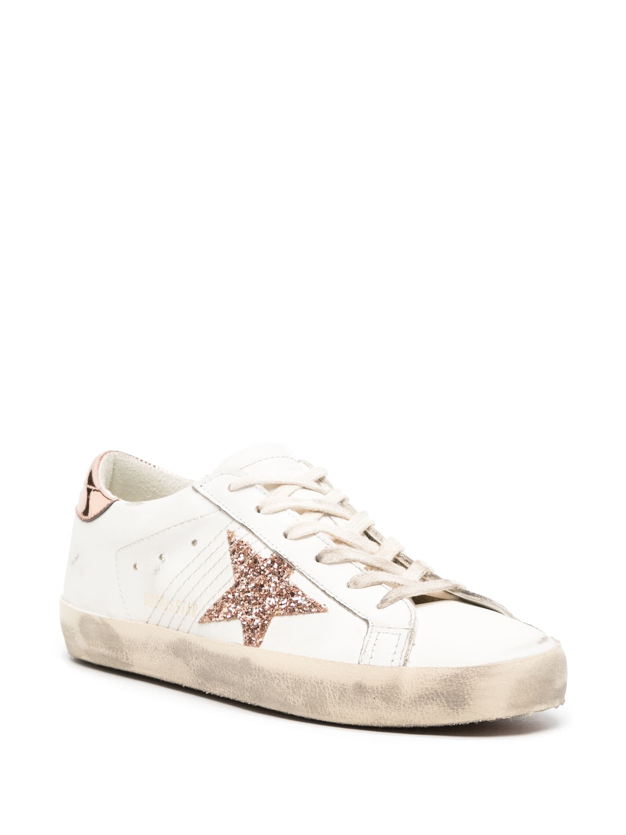 SUPER STAR ORNAMENTAL STITCHING GLITTER STAR LEATHER SNEAKERS