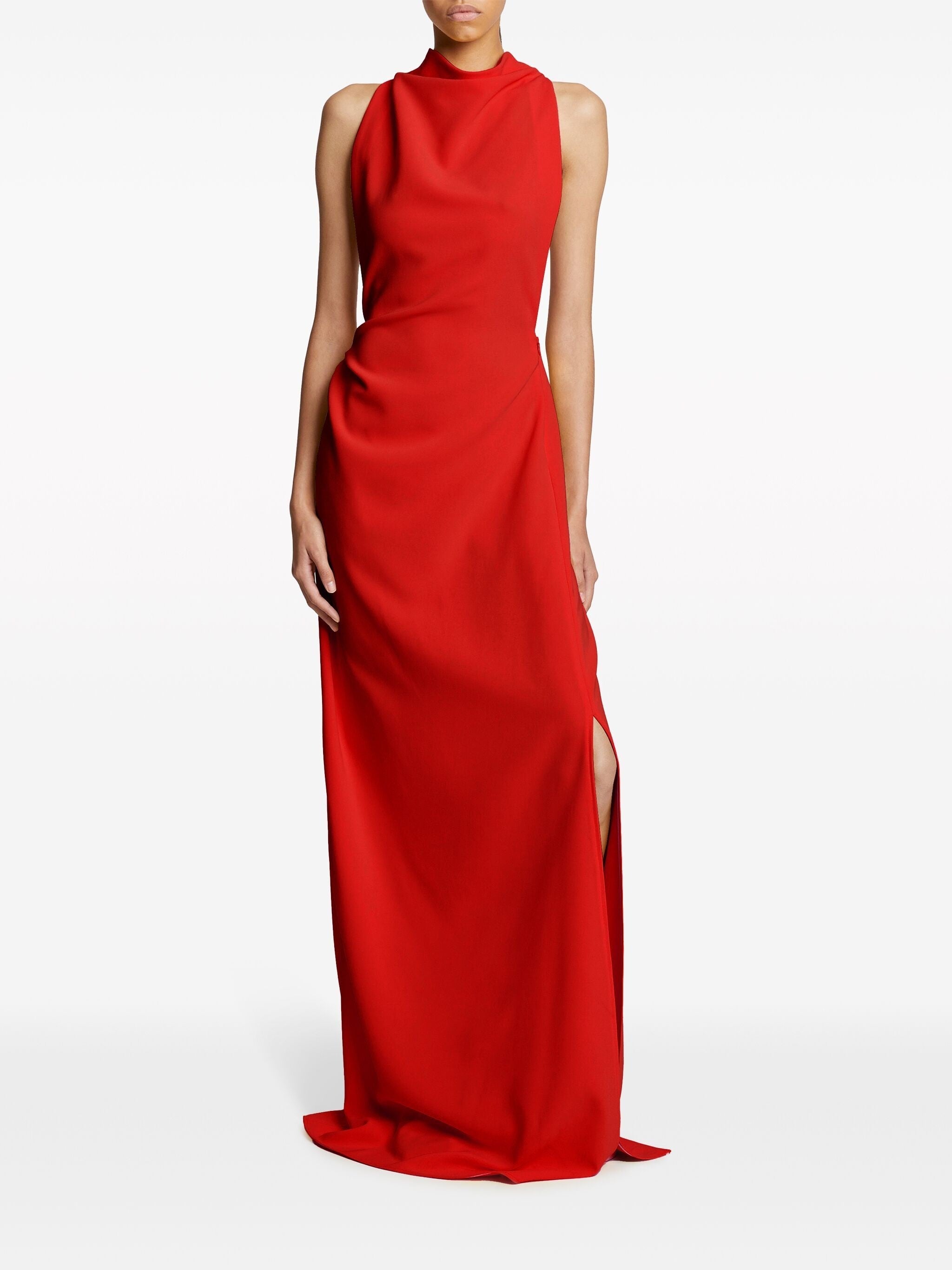 FAYE HALTERNECK BACKLESS VISCOSE DRESS