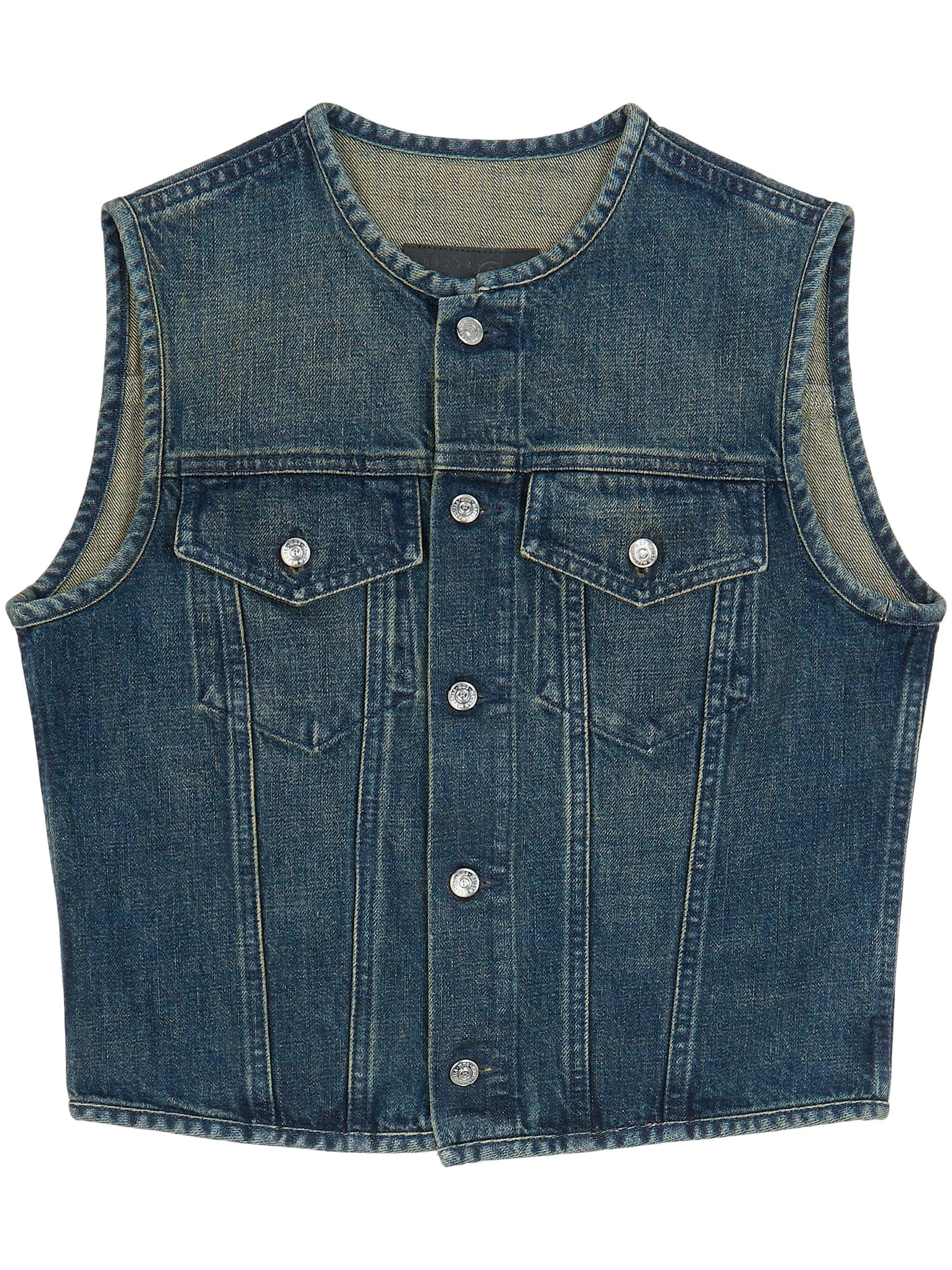 STONEWASHED CHEST POCKETS DENIM GILET