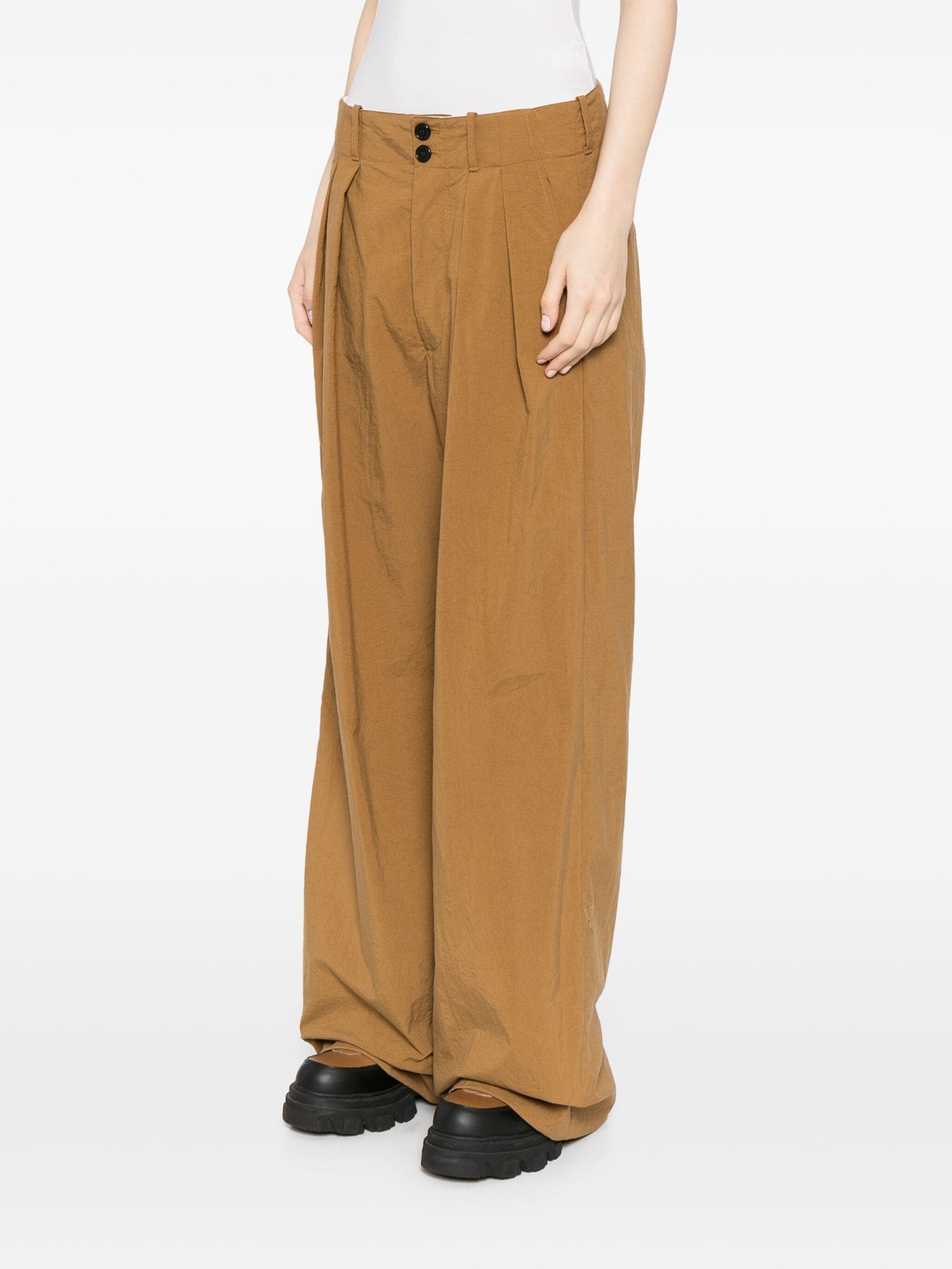 TECHNICAL PANAMA PLEATED WIDE LEG PANTS