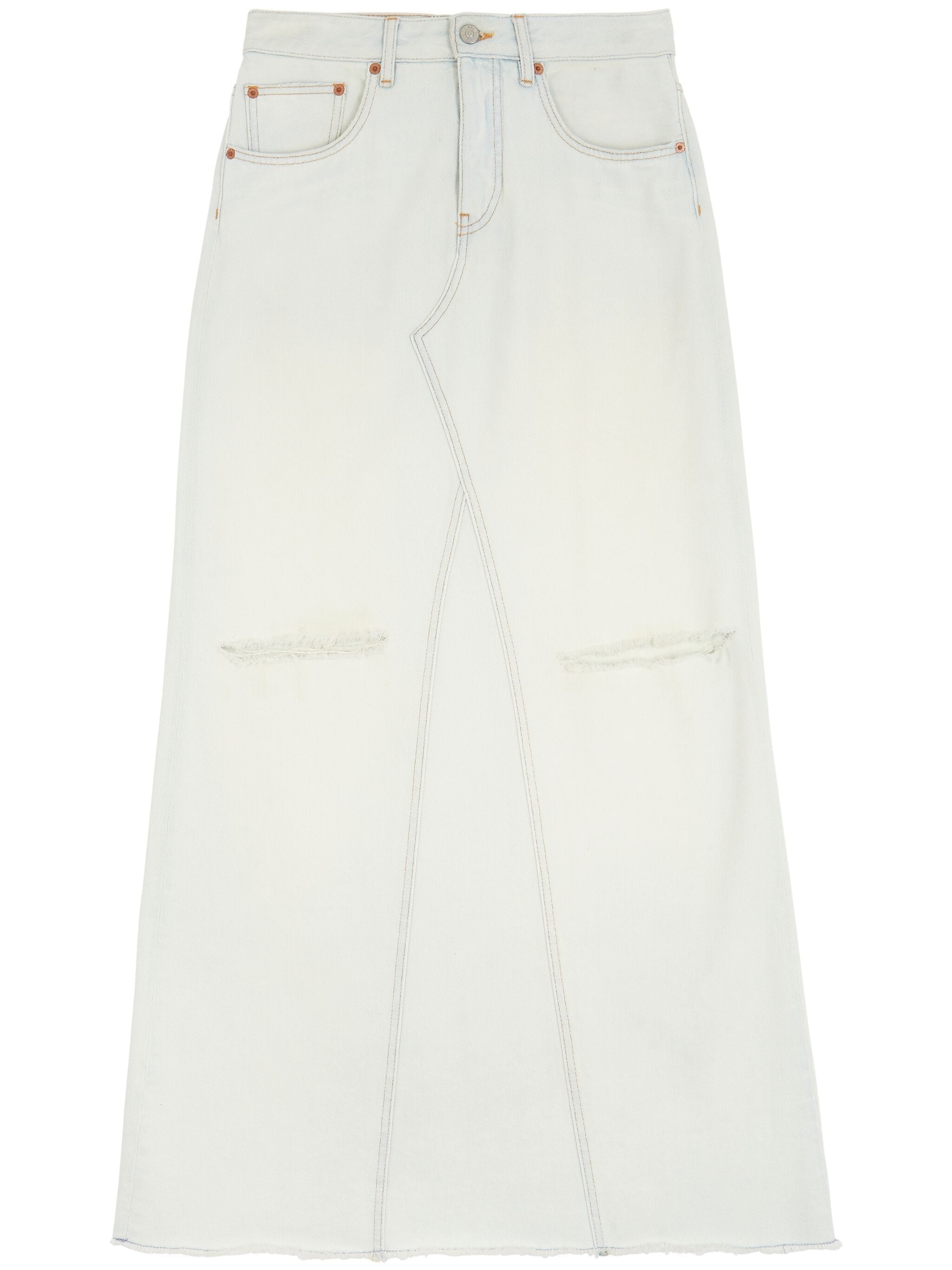 CONTRAST STITCHING DENIM MAXI SKIRT