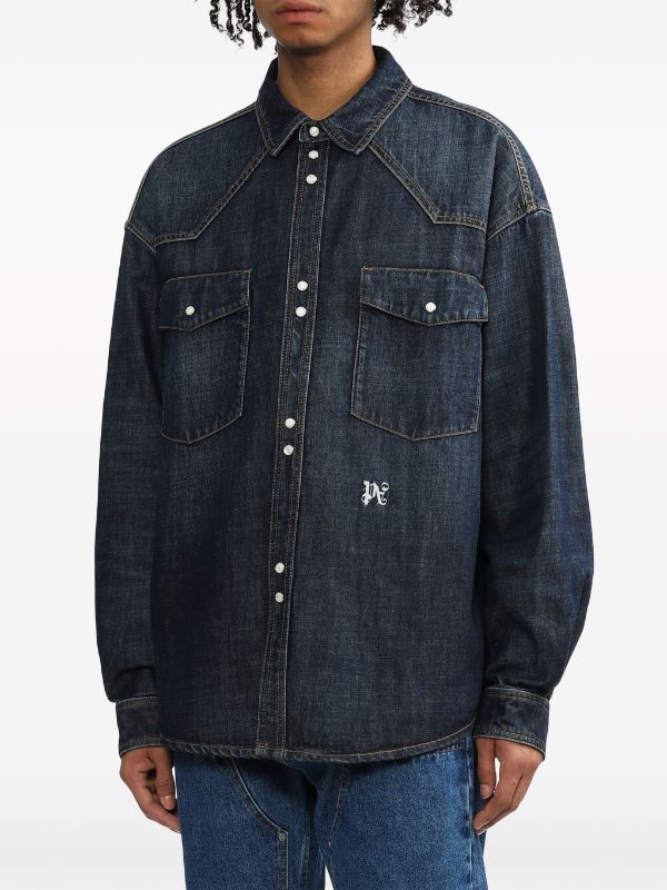 DW MONOGRAM LOGO-EMBROIDERED DENIM SHIRT