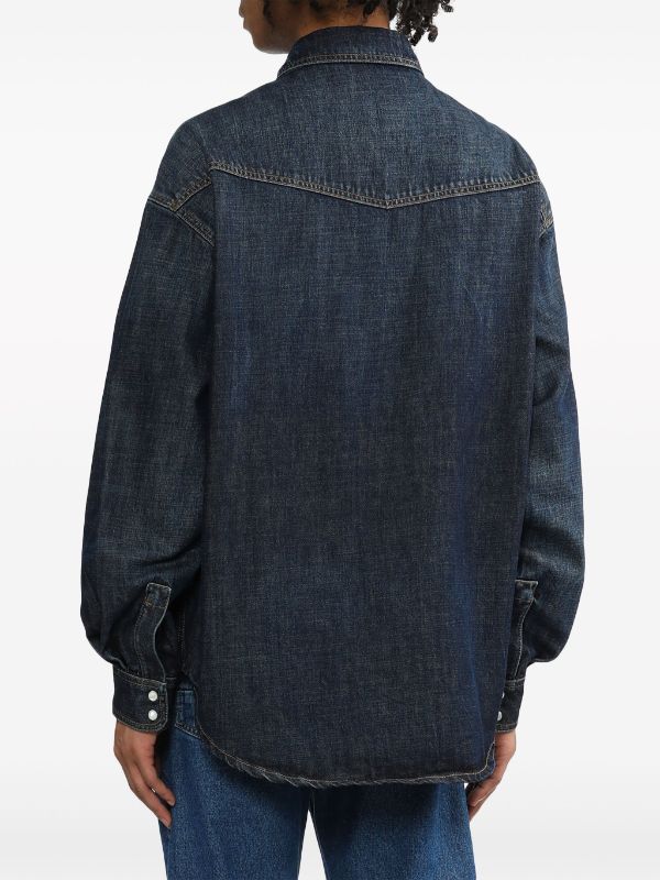 DW MONOGRAM LOGO-EMBROIDERED DENIM SHIRT