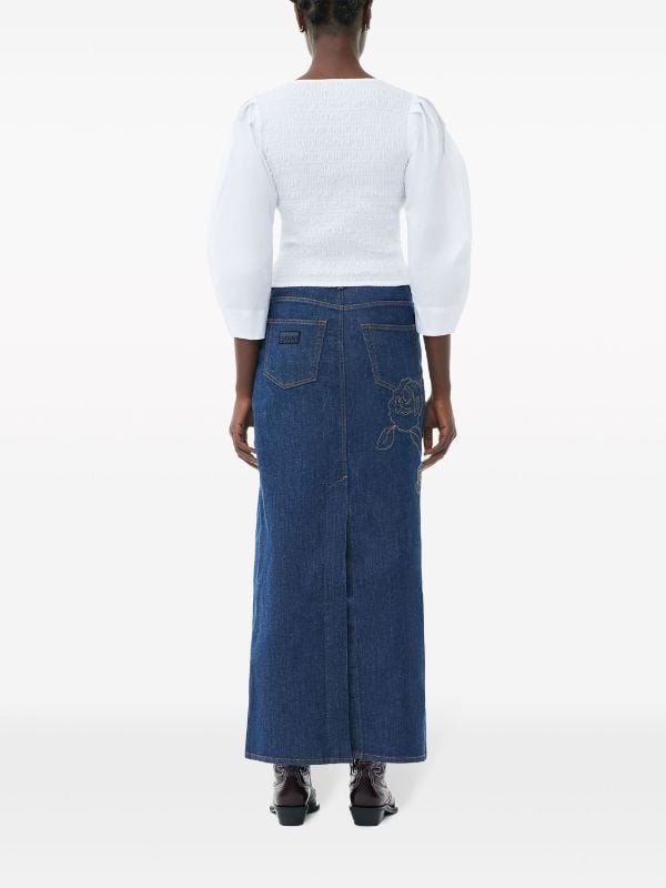 ROSE DENIM CONTRAST STITCHING MAXI SKIRT