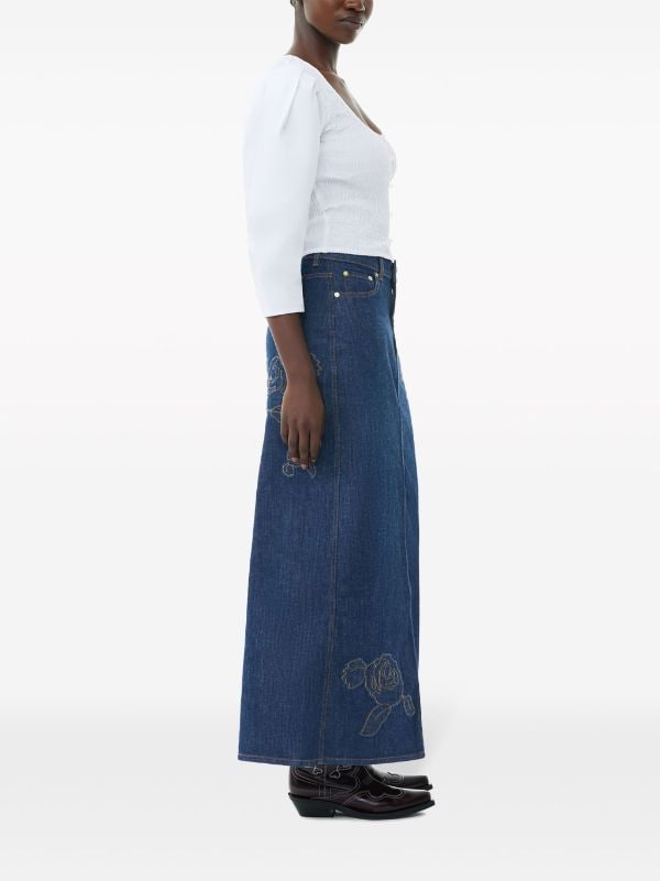 ROSE DENIM CONTRAST STITCHING MAXI SKIRT