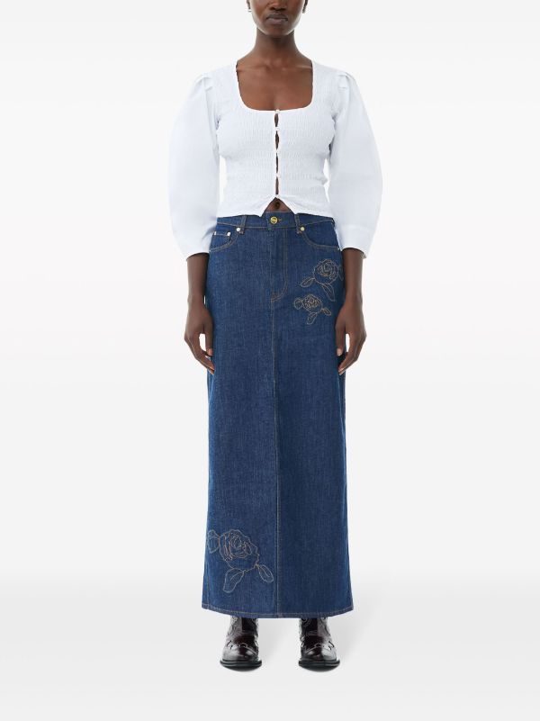 ROSE DENIM CONTRAST STITCHING MAXI SKIRT