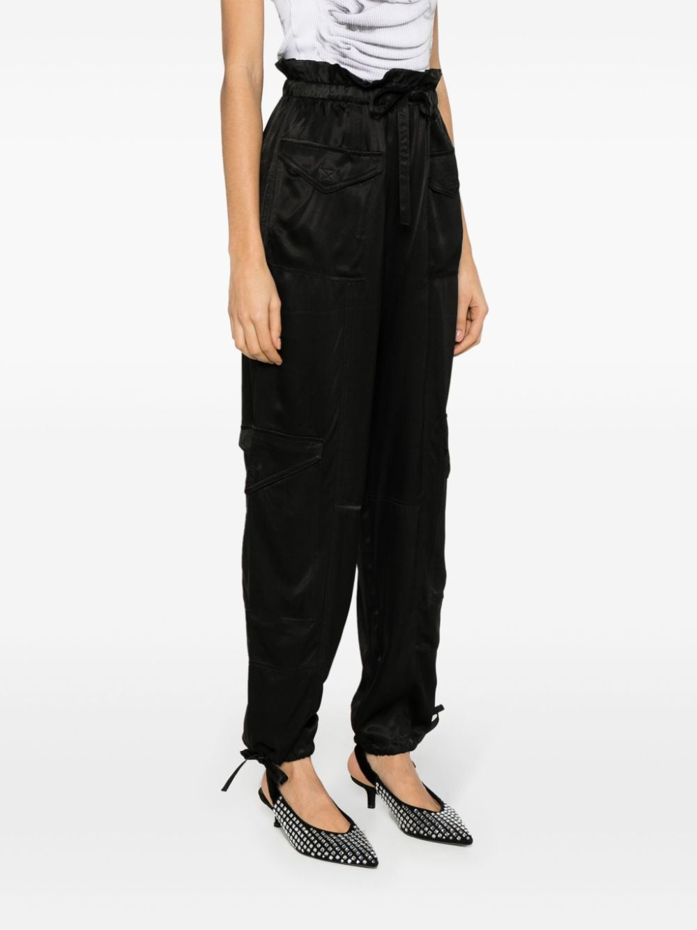 WASHED SATIN CARGO TROUSERS