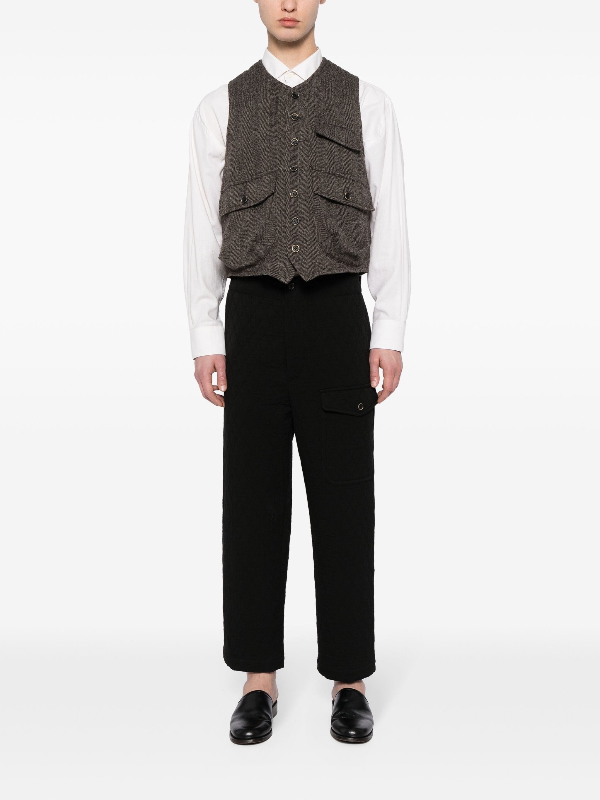 HERRINGBONE-PATTERN V-NECK VIRGIN WOOL WAISTCOAT