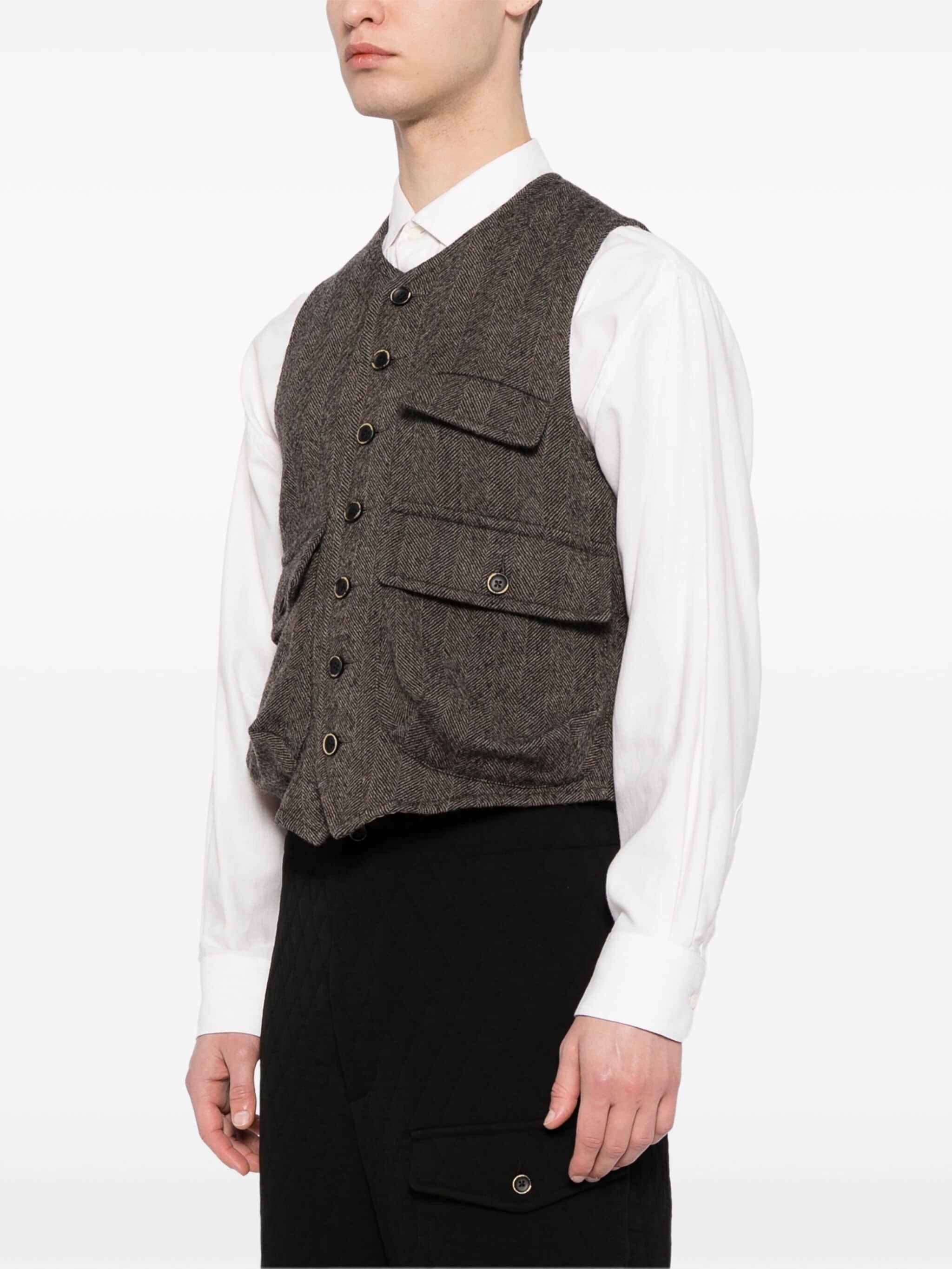 HERRINGBONE-PATTERN V-NECK VIRGIN WOOL WAISTCOAT