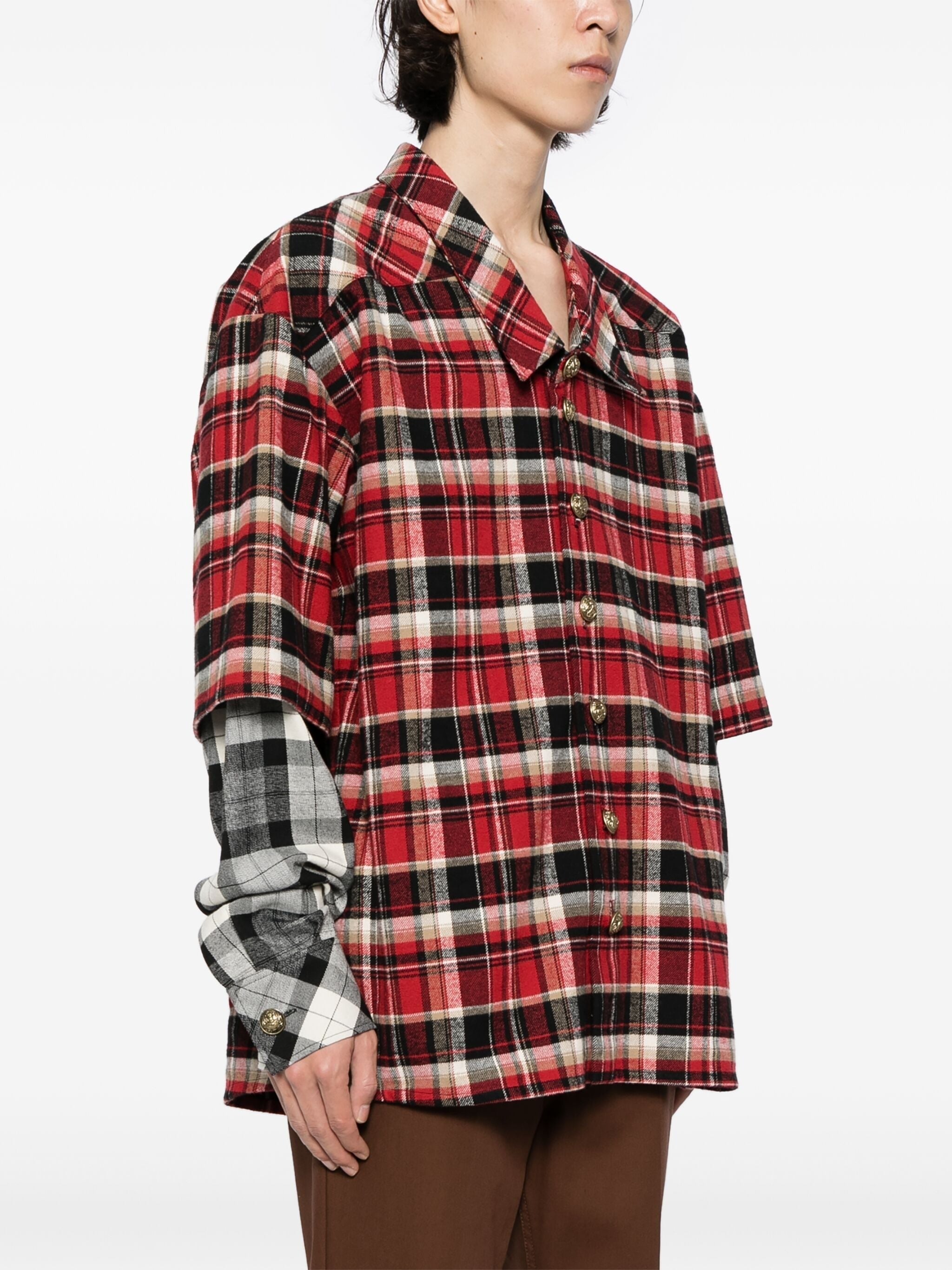 DOUBLE SLEEVES CHECKED COTTON SHIRT