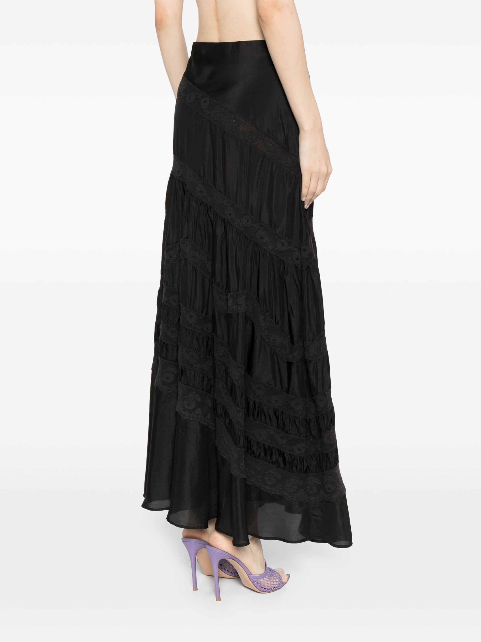 LAIA LACE-TRIMMED SILK MAXI SKIRT