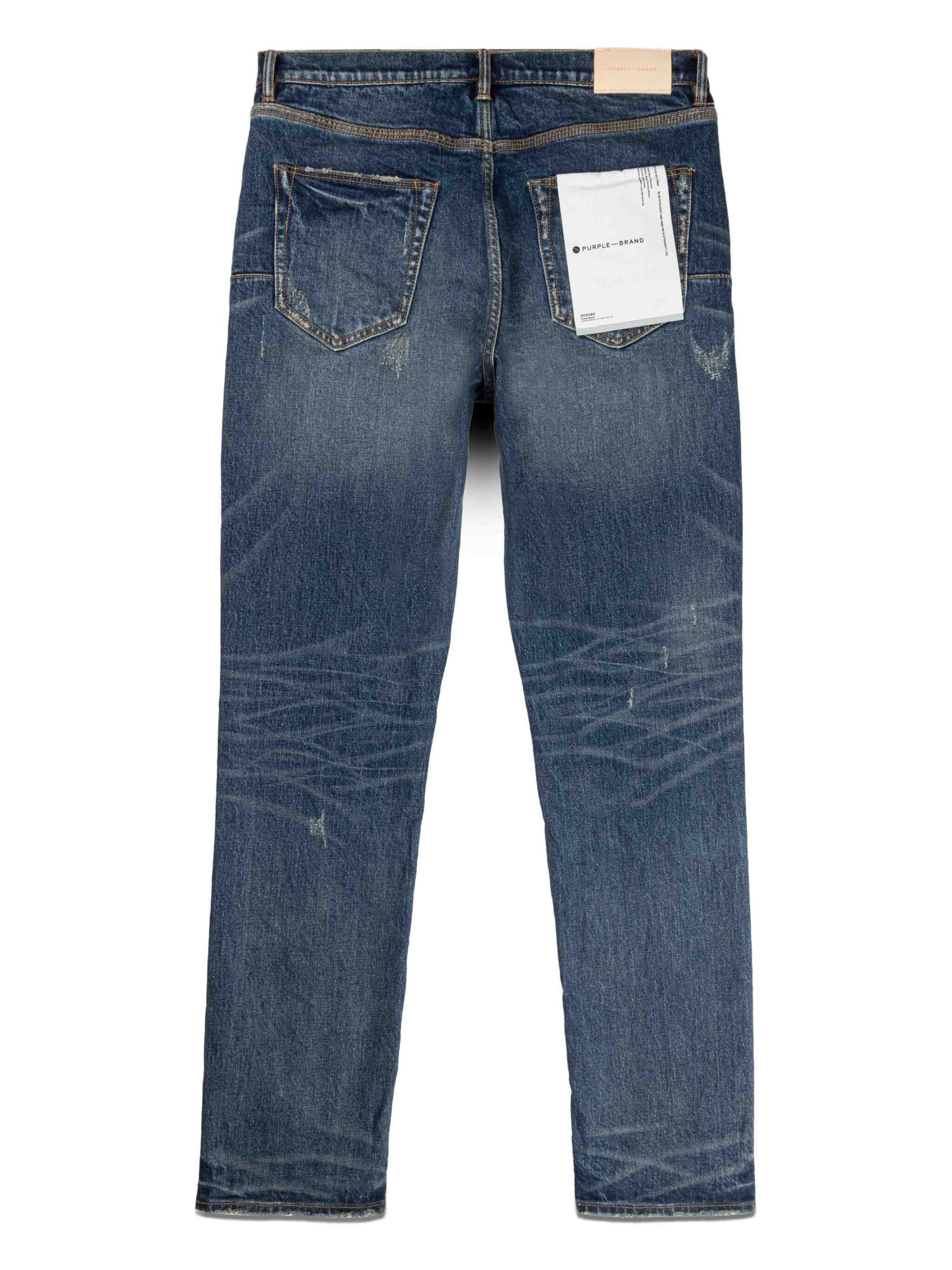 DISTRESSED SLIM-CUT WHISKERING EFFECT JEANS