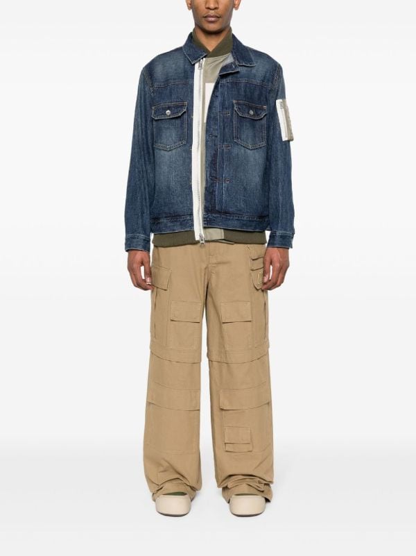 LAYERED BRANDED ZIP PULLER DENIM JACKET