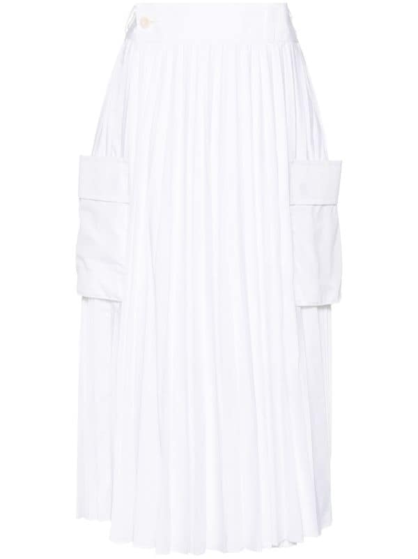 PLEATED TWO SIDE CARGO POCKETS MIDI SKIRT