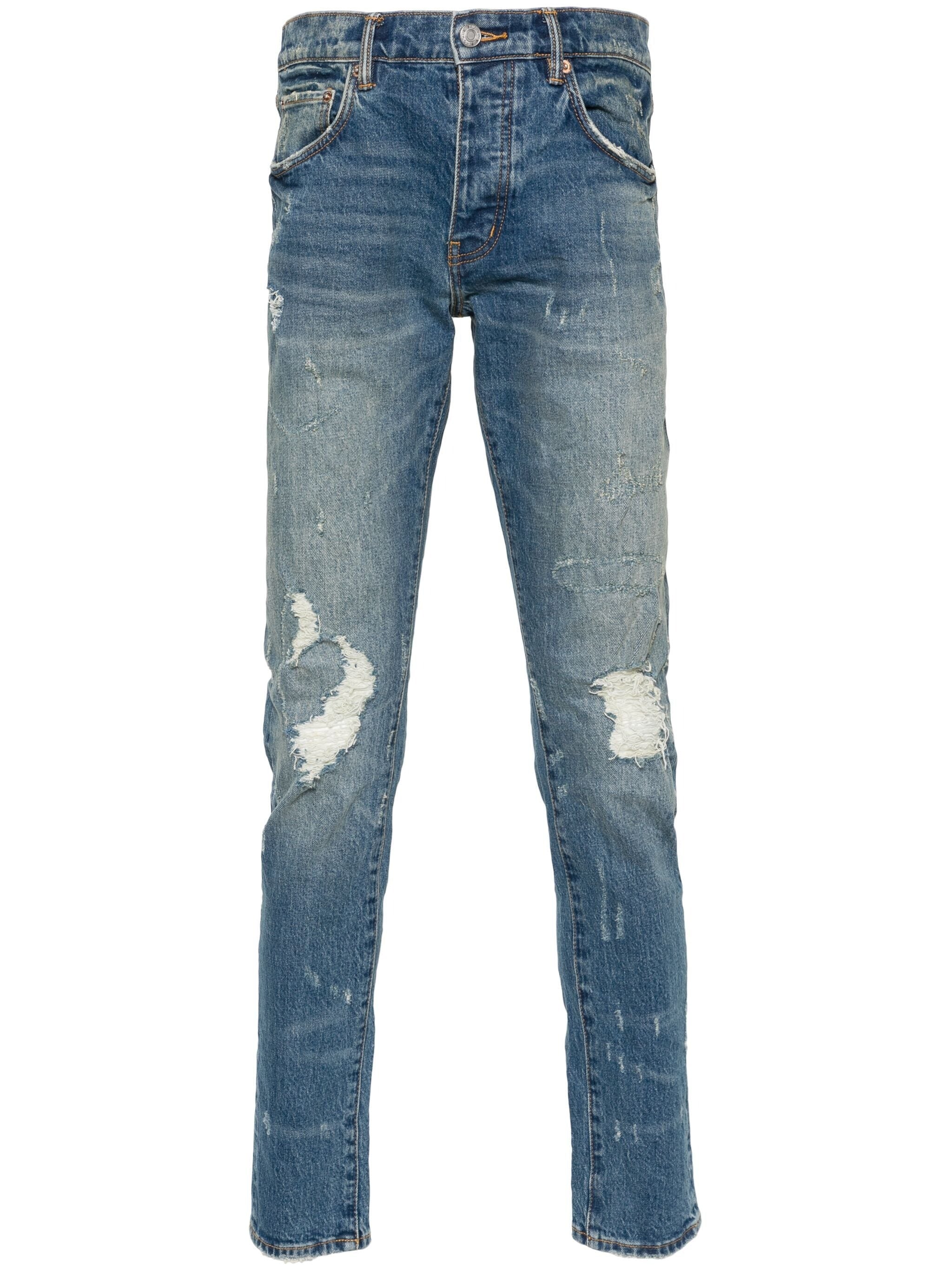 P001 DISTRESSED SLIM-FIT RIPPED DETAILING JEANS