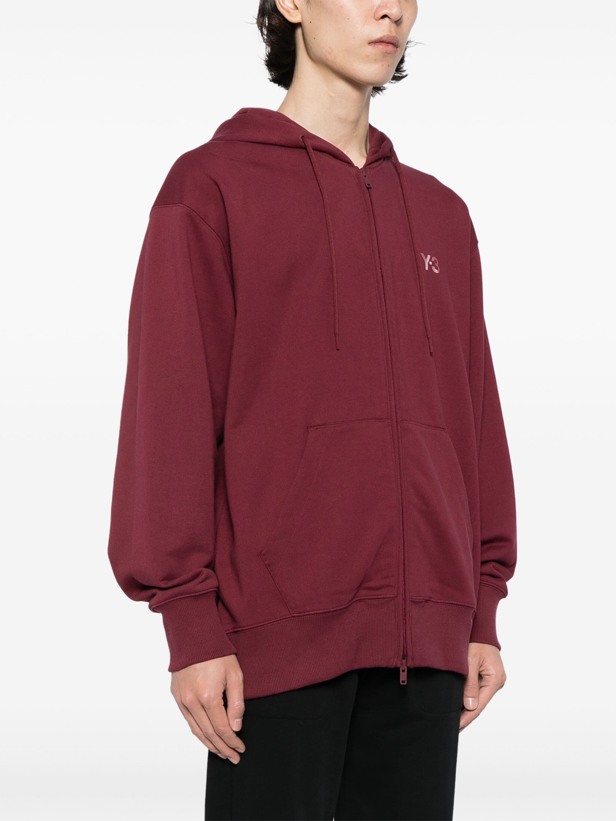 Y-3 LOGO-PRINT FRONT ZIP FASTENING DRAWSTRING HOODIE