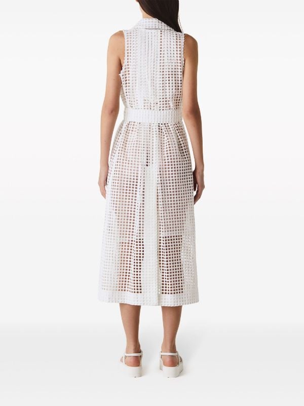 BELTED COTTON-MESH MIDI SHIRT DRESS