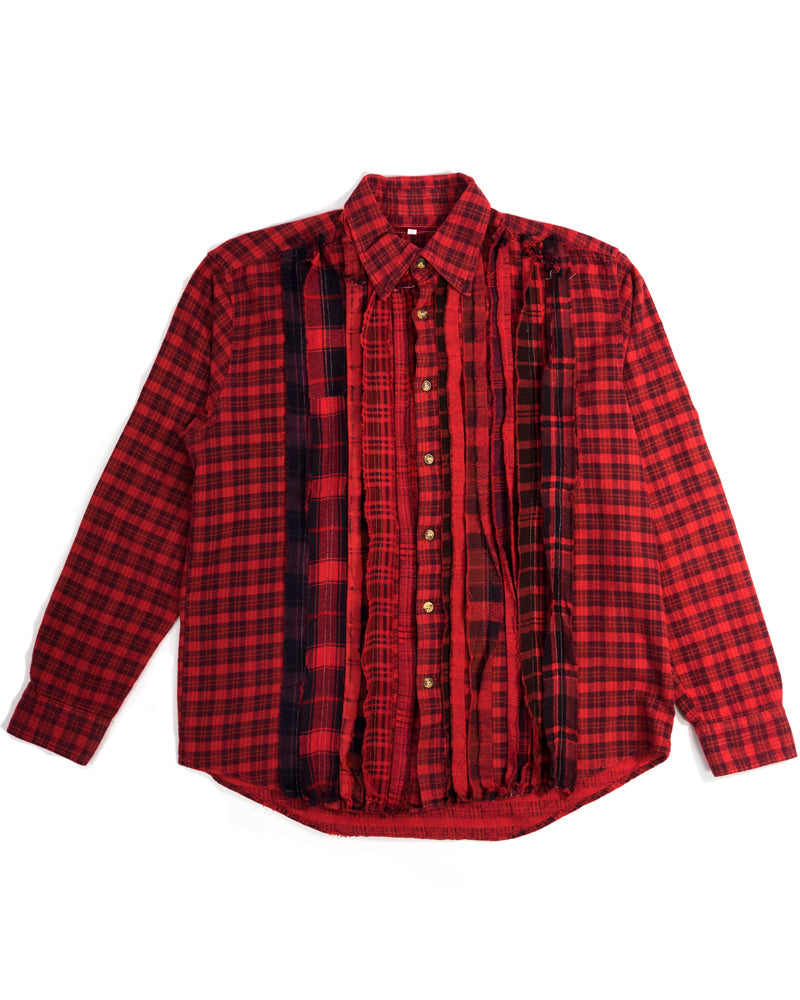 7CUTS PANELLED-DESIGN ASYMMETRIC FLANNEL SHIRT