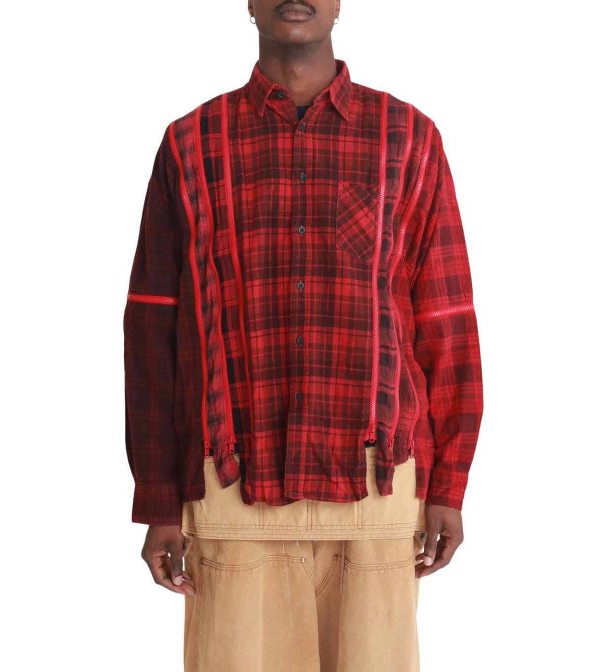 7CUTS PANELLED-DESIGN FLANNEL WIDE SHIRT