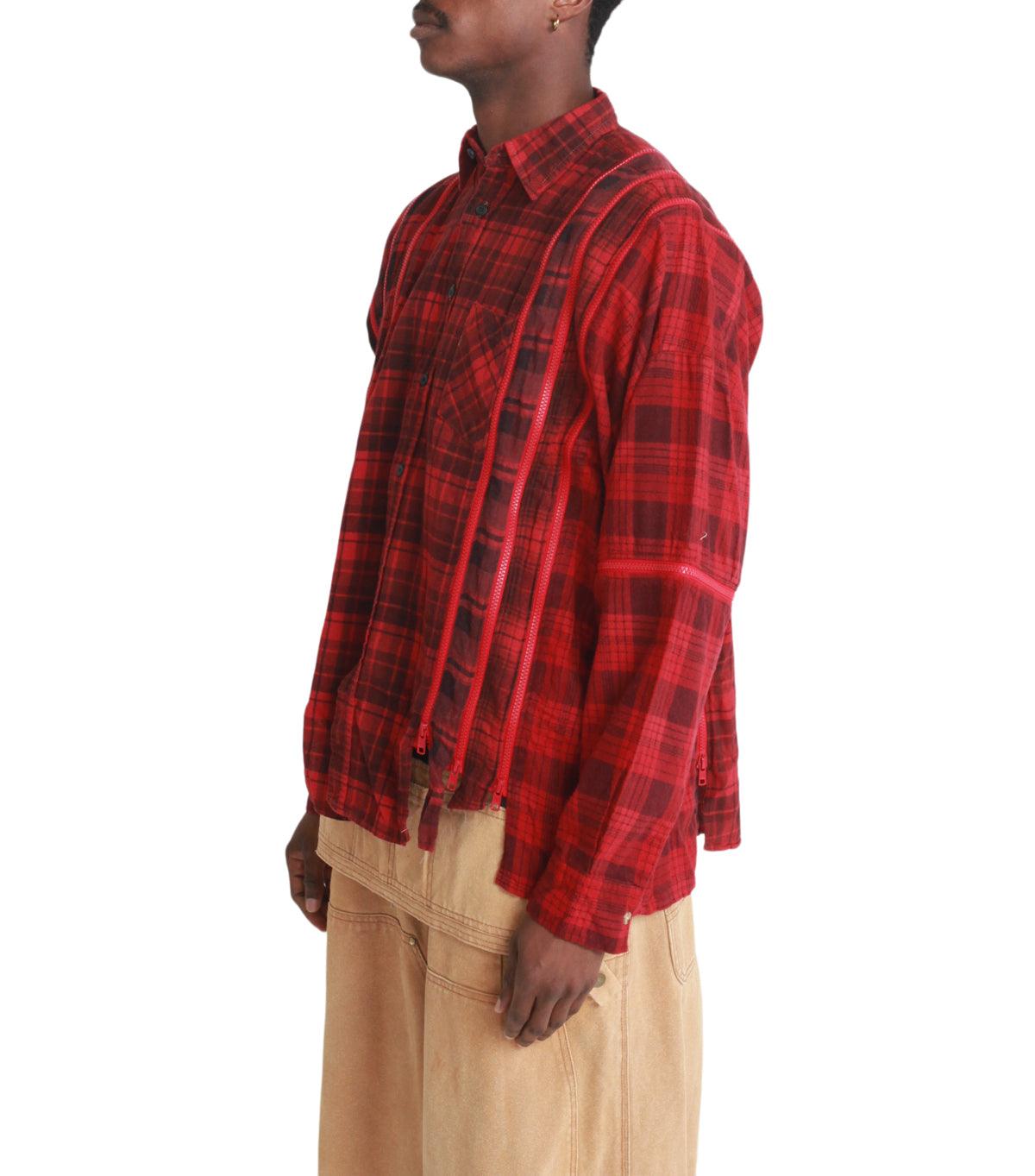 7CUTS PANELLED-DESIGN FLANNEL WIDE SHIRT