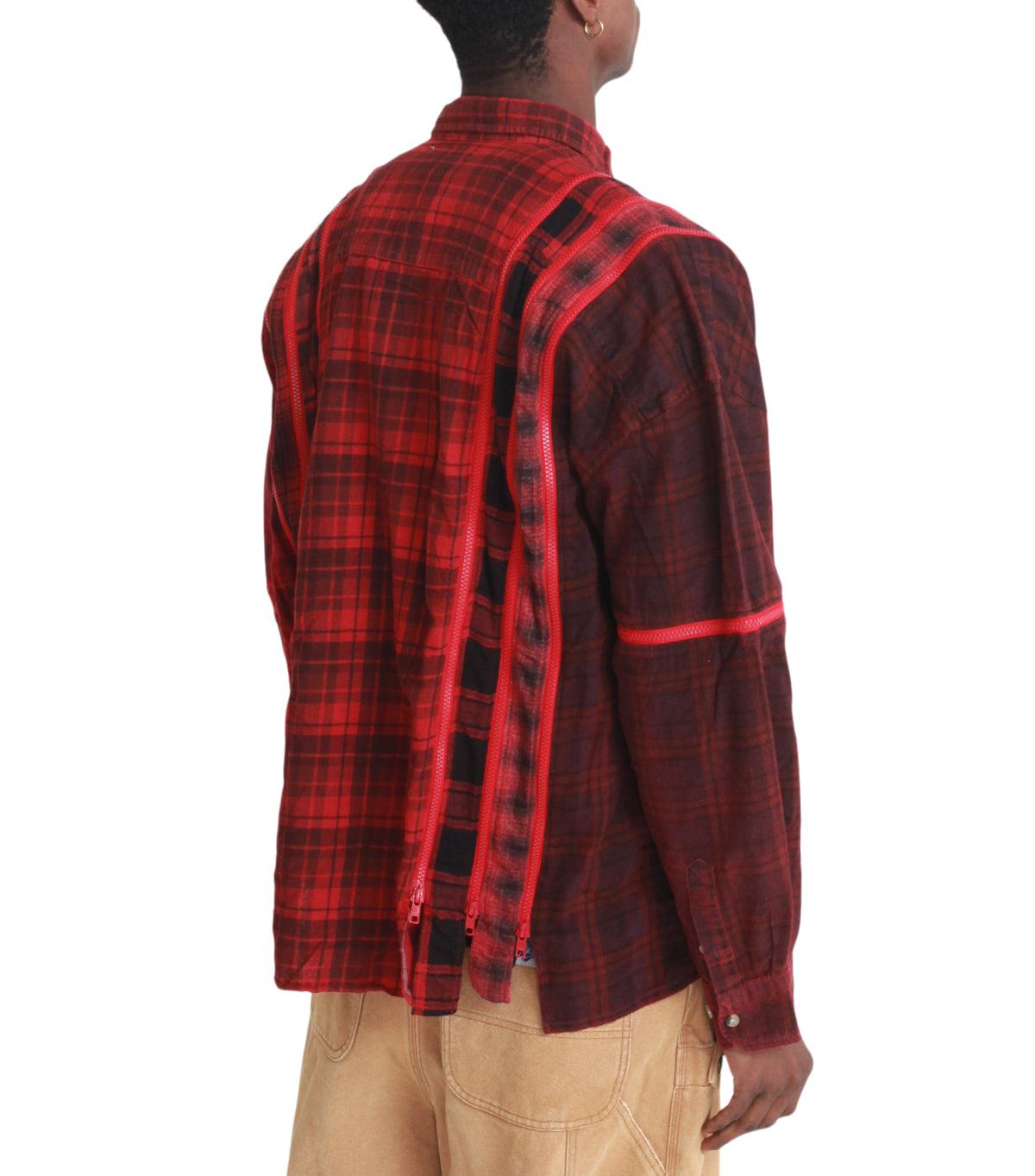 7CUTS PANELLED-DESIGN FLANNEL WIDE SHIRT