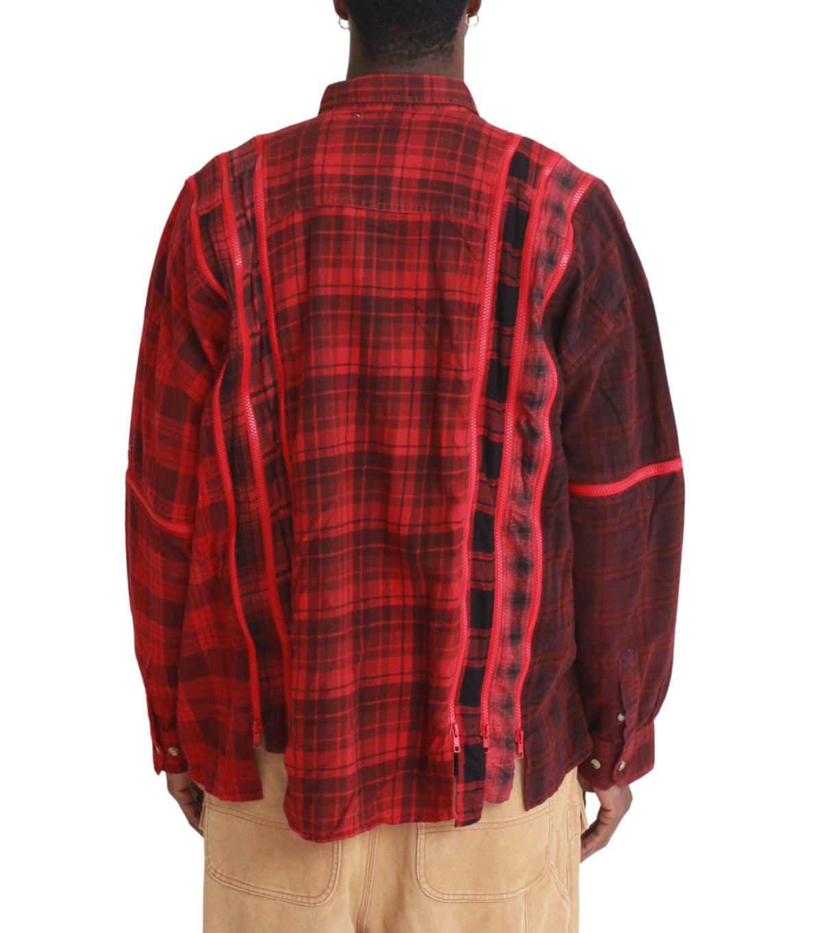 7CUTS PANELLED-DESIGN FLANNEL WIDE SHIRT